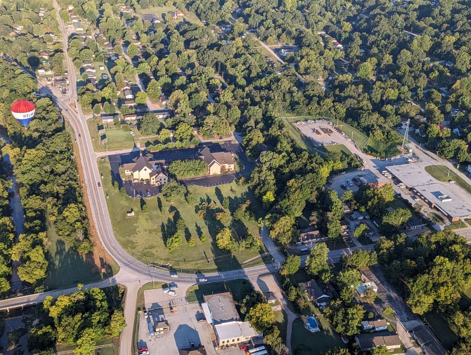 Aerial view of First Christian Church campus in Harrison, Arkansas